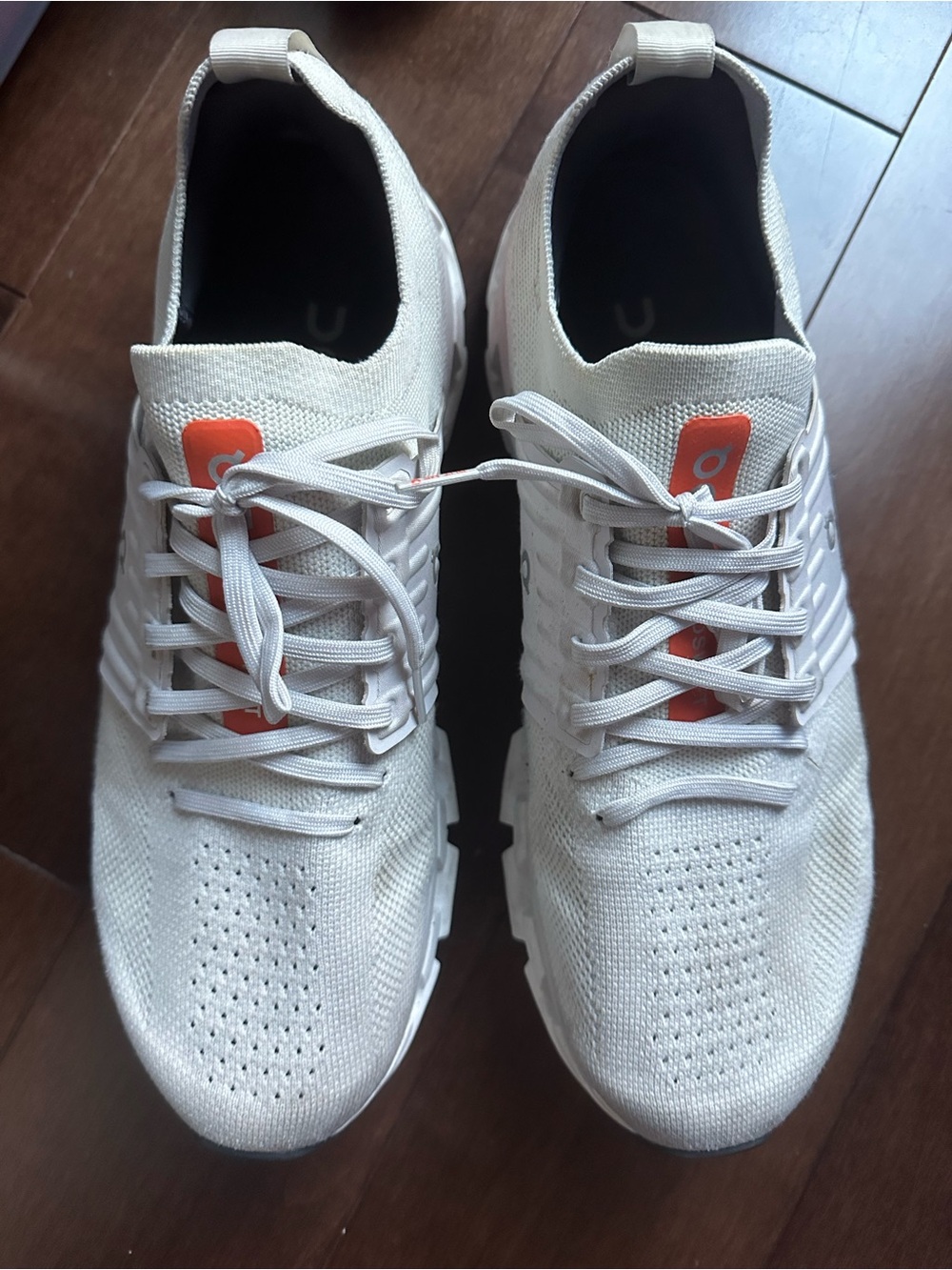 On Cloud Swift 3.0 Running Men's Cream Knit Lace-Up Sneakers with Orange Tabs